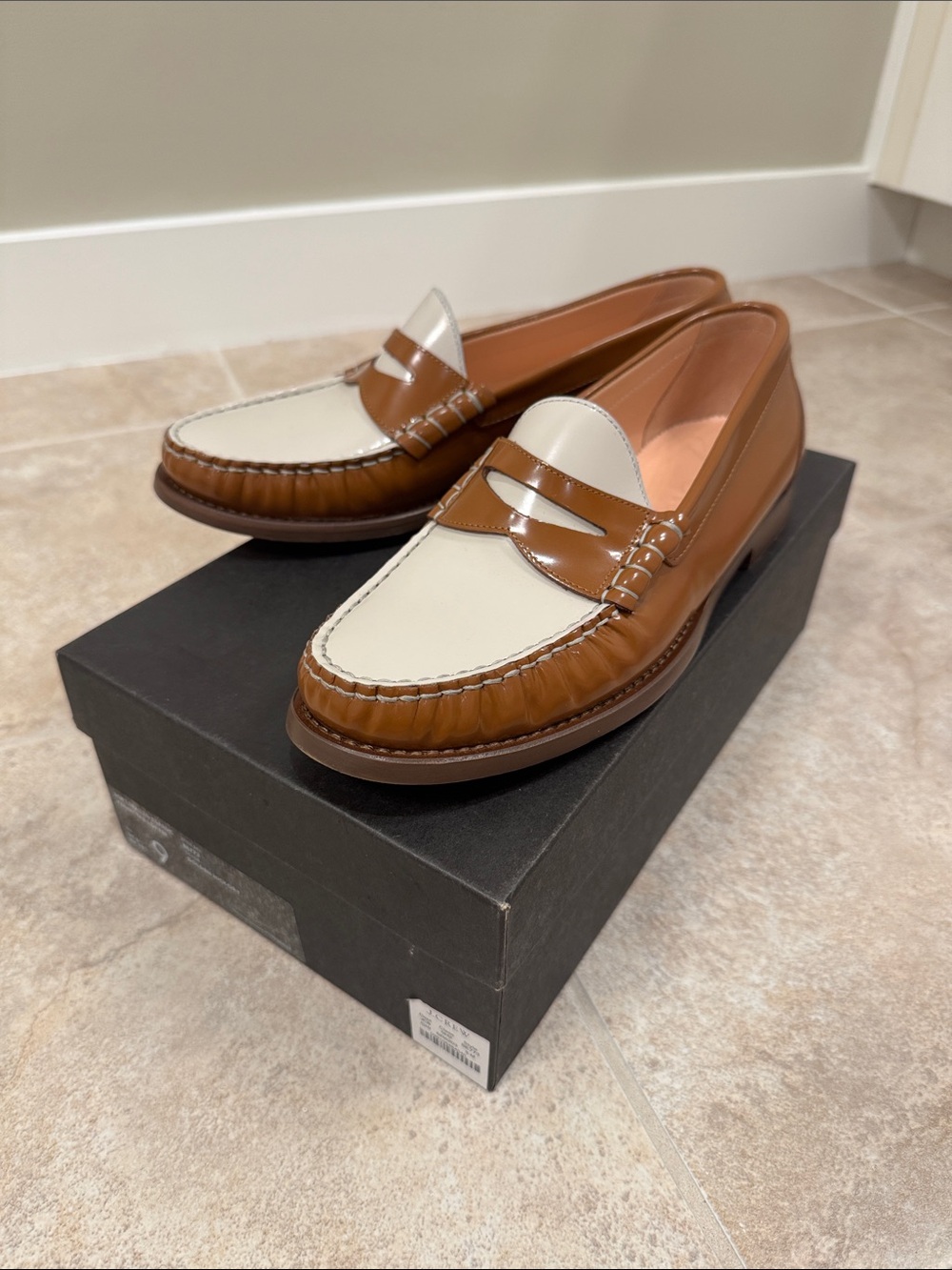 J. Crew Two-Tone Brown and Cream Leather Penny Loafers